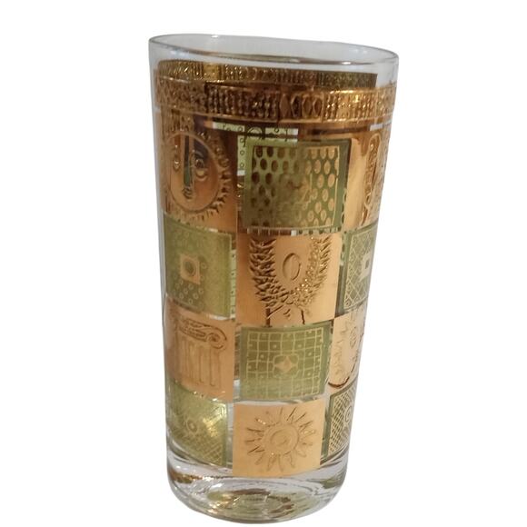 4 Georges Briard Green 22K Gold Celestial Bar Highball Glasses Greco Roman - Picture 4 of 9